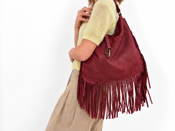 FRINGE BAG -  burgundy