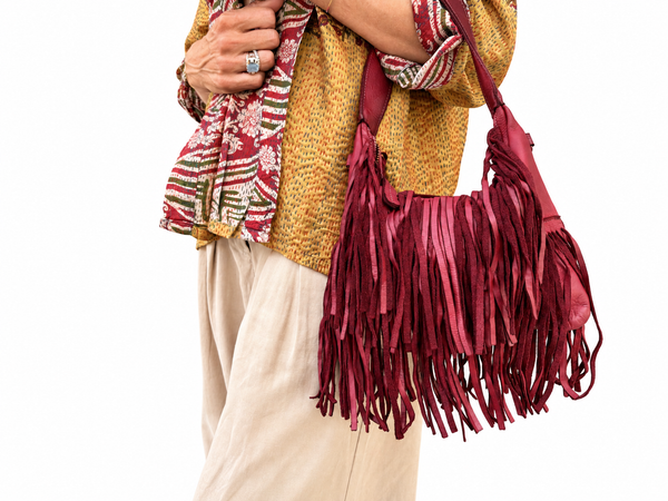 MINI FRINGE BAG - BURGUNDY
