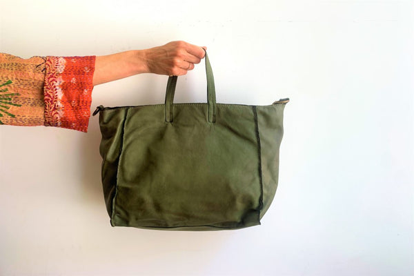 SHOPPING WASHED LEATHER BAG GREEN