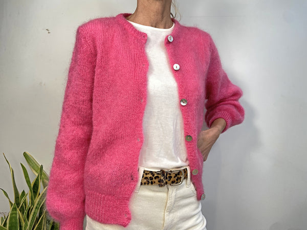 MOHAIR BUTTON CARDIGAN - PINK