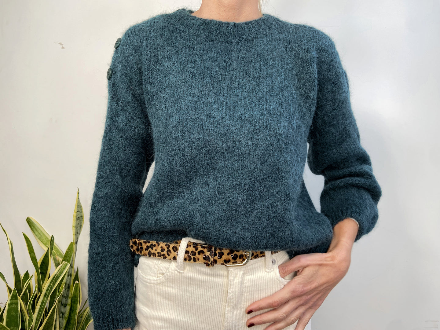 BABY ALPACA BUTTON JUMPER - COBALT