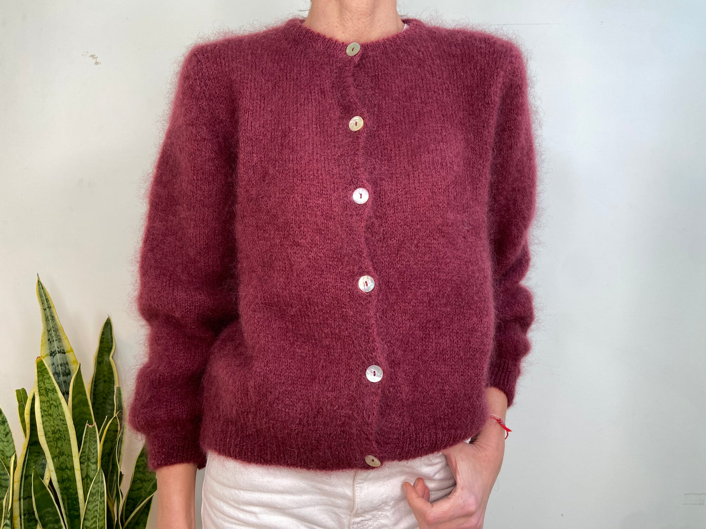 MOHAIR BUTTON CARDIGAN - BURGUNDY