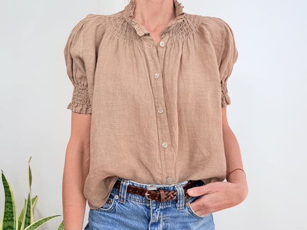 SHORT SLEEVE LINEN SHIRT - HAZELNUT