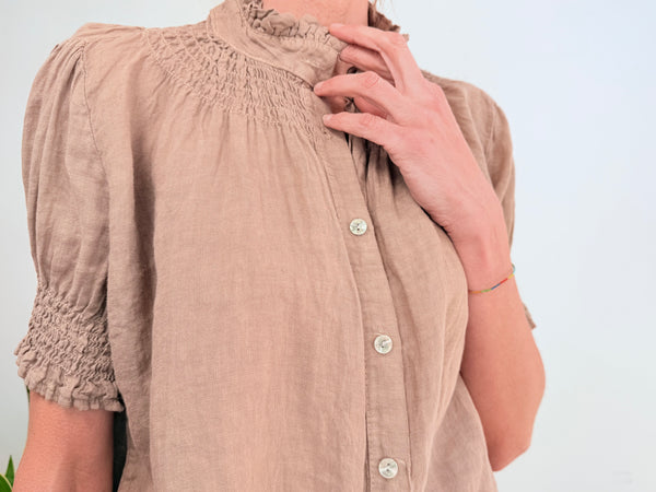 SHORT SLEEVE LINEN SHIRT - HAZELNUT