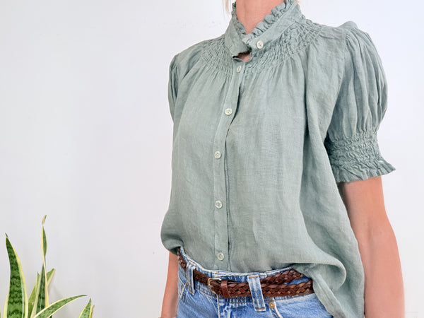 CAMISA LINO FRUNCES - VERDE