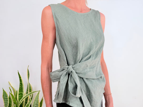 SHORT SLEEVE LINEN SHIRT - PISTACHIO