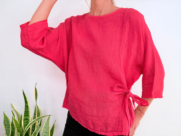 CAMISA LINO LAZO - FUCSIA