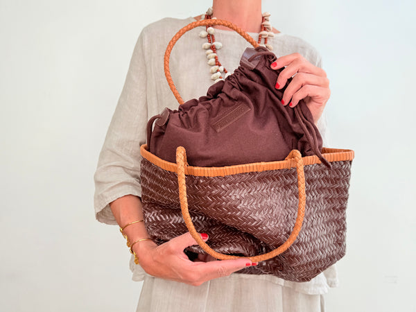 BICOLOR BASKET BAG - CHOCOLATE