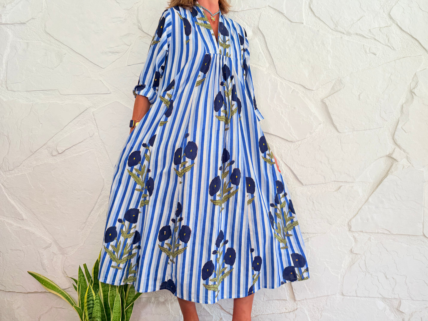 LA ROCHELLE KLEID - BLAU GESTREIFTES KLEID