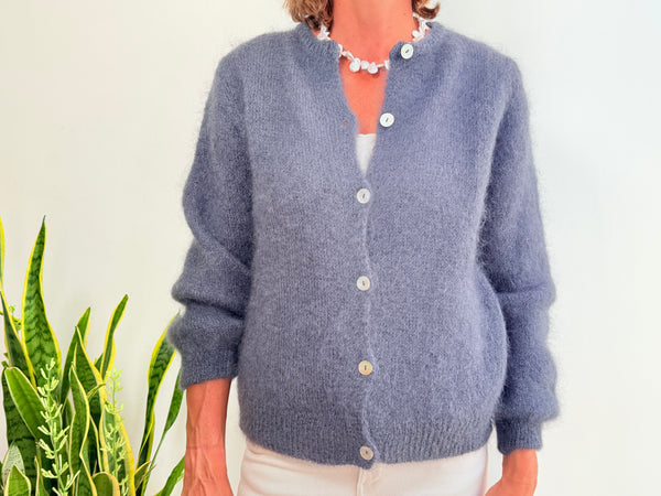 MOHAIR BUTTON FRONT CARDIGAN - GRAY