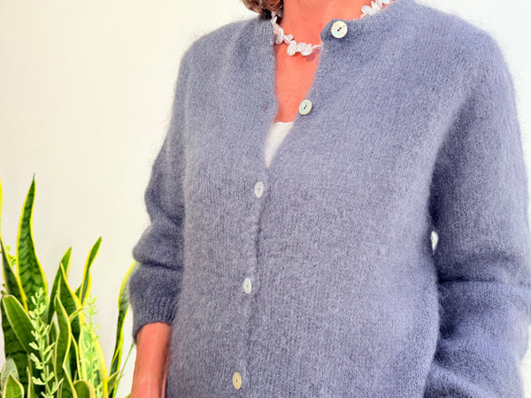 MOHAIR BUTTON FRONT CARDIGAN - GRAY