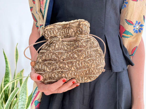 BOMBAY VELVET BAG - BEIGE