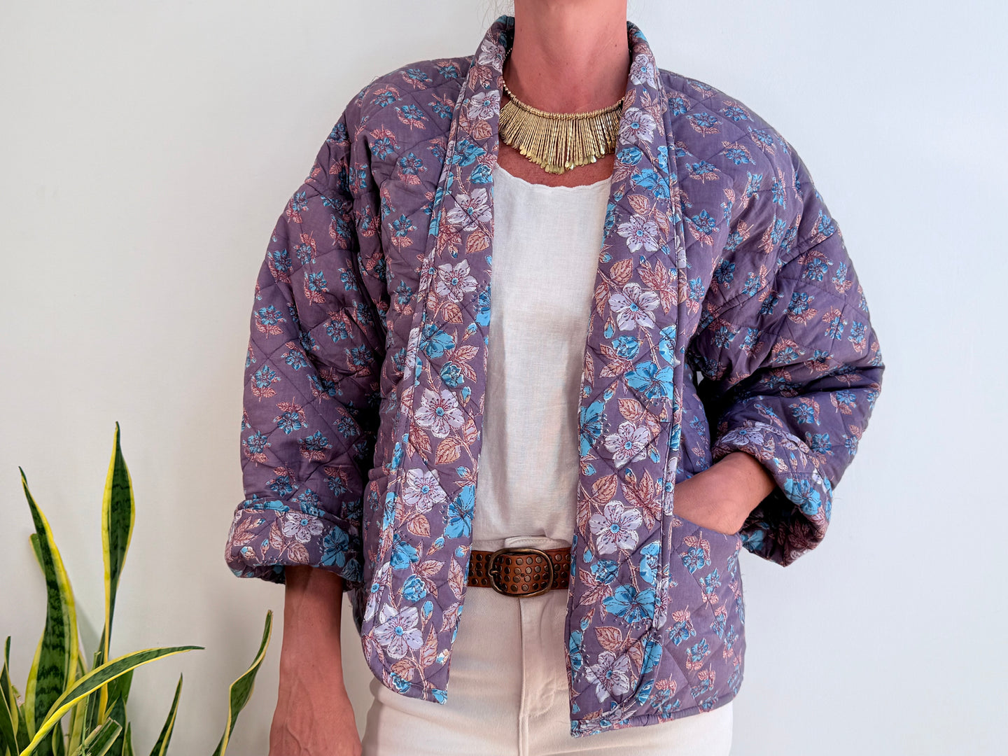 MINI BLOCK PRINT JACKET - PURPLE