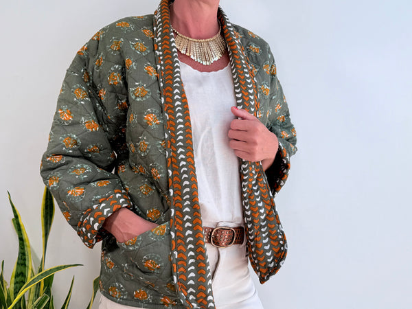 MINI BLOCK PRINT JACKET - GREEN