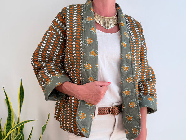 MINI BLOCK PRINT JACKET - GREEN