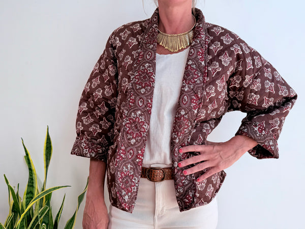 MINI BLOCK PRINT JACKET - BROWN
