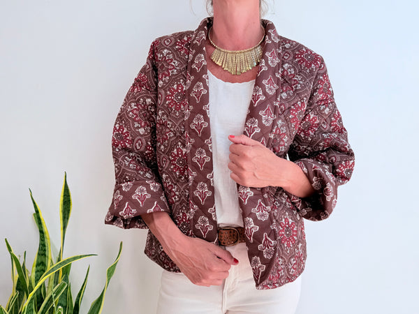 MINI BLOCK PRINT JACKET - BROWN