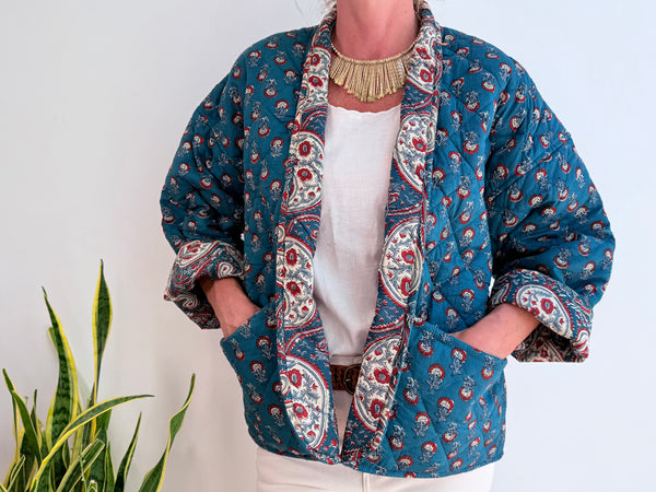 MINI BLOCK PRINT JACKET - BLUE