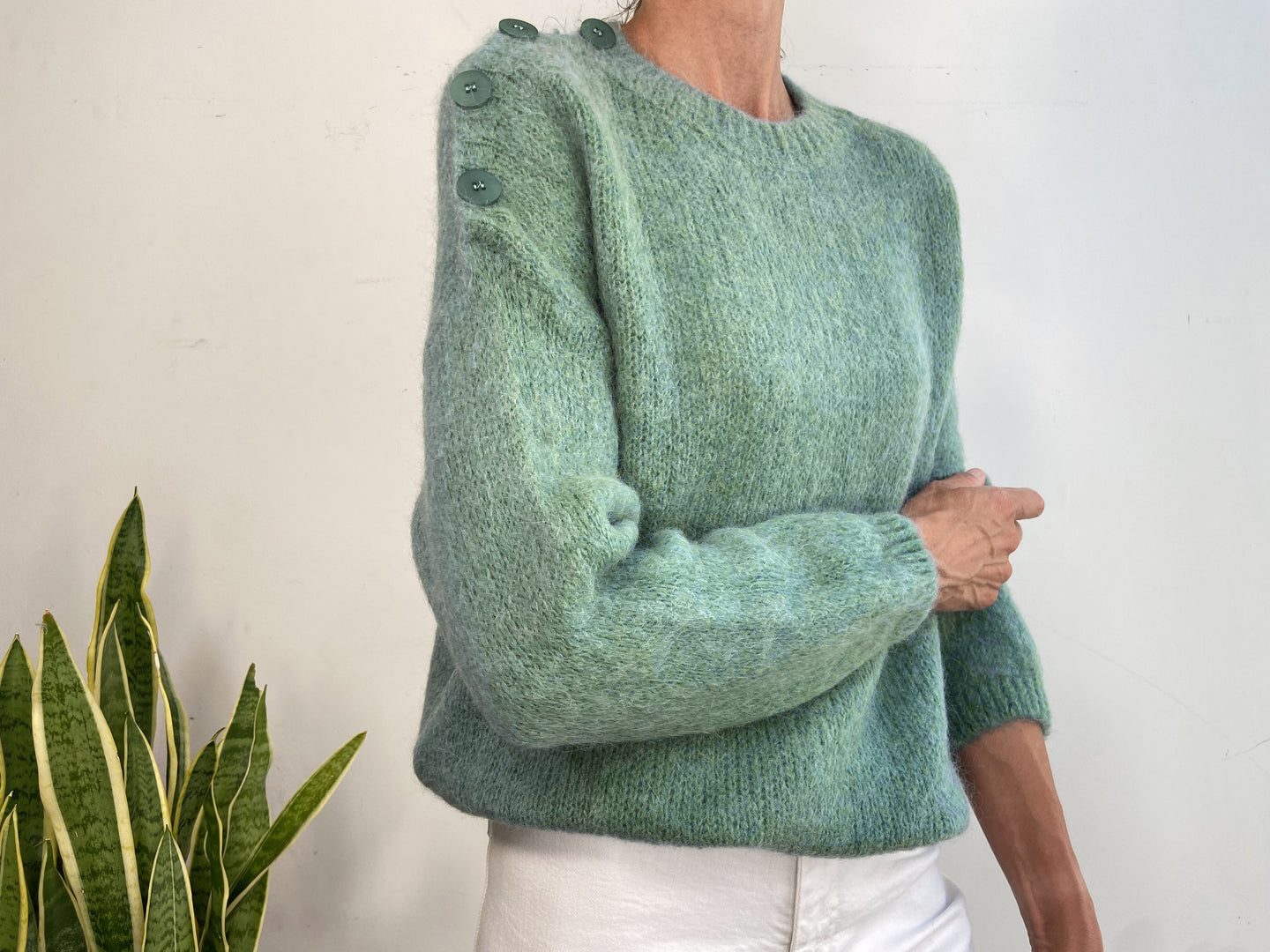 BABY ALPACA BUTTON JUMPER - TURQUOISE