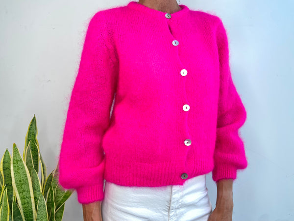 MOHAIR-CARDIGAN MIT KNOPFVERSCHLUSS - PINK