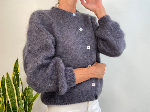 MOHAIR BUTTON CARDIGAN - GREY