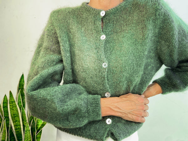 MOHAIR BUTTON CARDIGAN - DARK GREEN