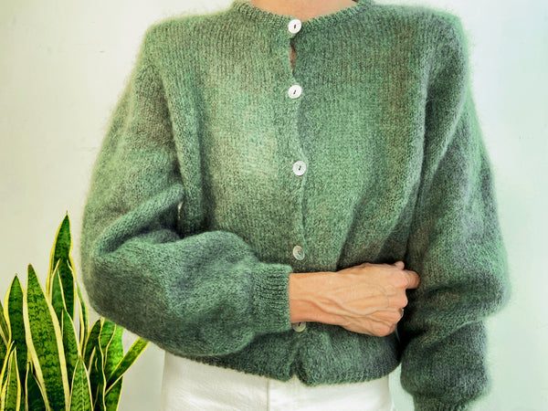 MOHAIR BUTTON CARDIGAN - DARK GREEN