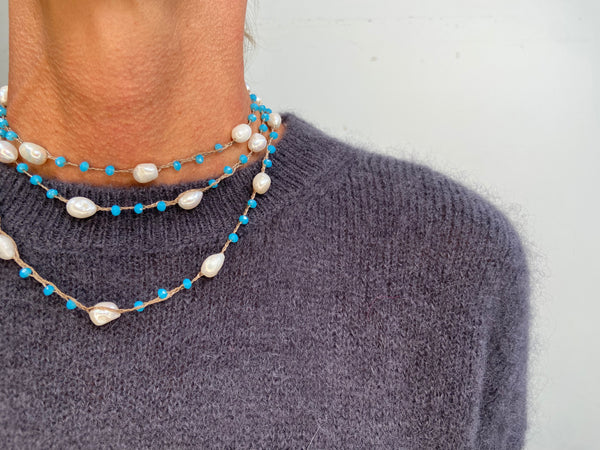 LONG PEARL CROCHET NECKLACE TURQUOISE