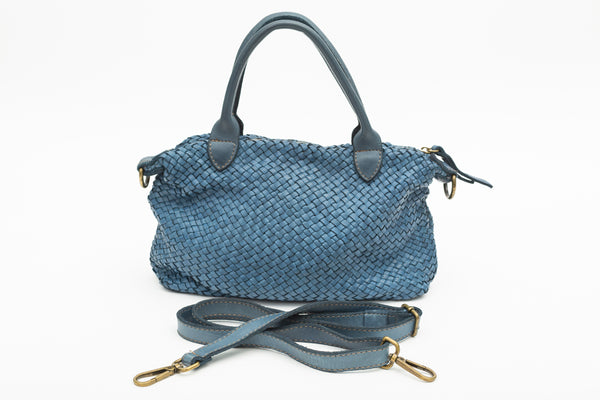 BRAIDED LEATHER BAG BLUE