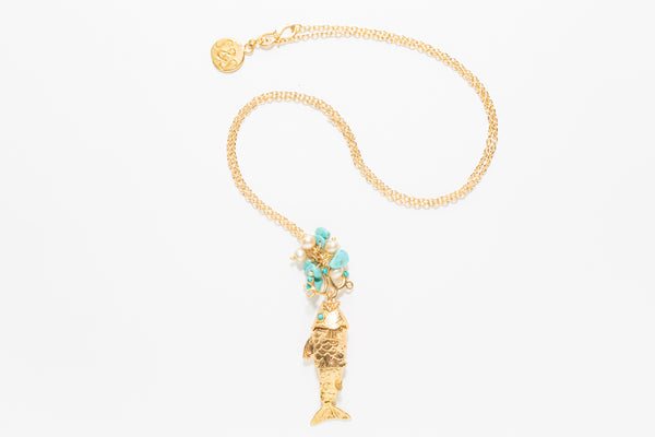 GOLD FISH PENDANT - TURQUOISE