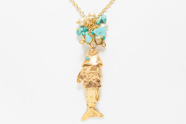 GOLD FISH PENDANT - TURQUOISE