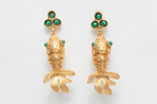 VINTAGE FISH EARRING - MALACHITE