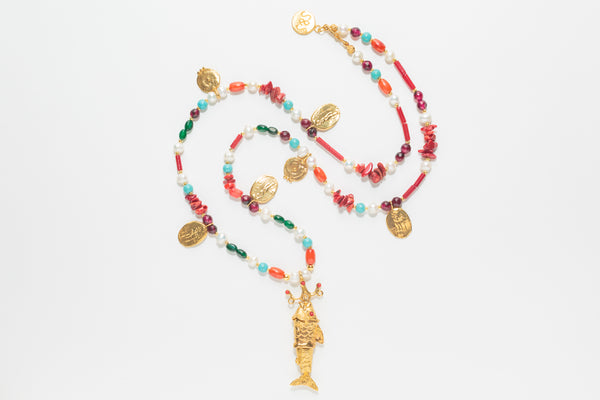 GOLD FISH LONG NECKLACE - CORAL