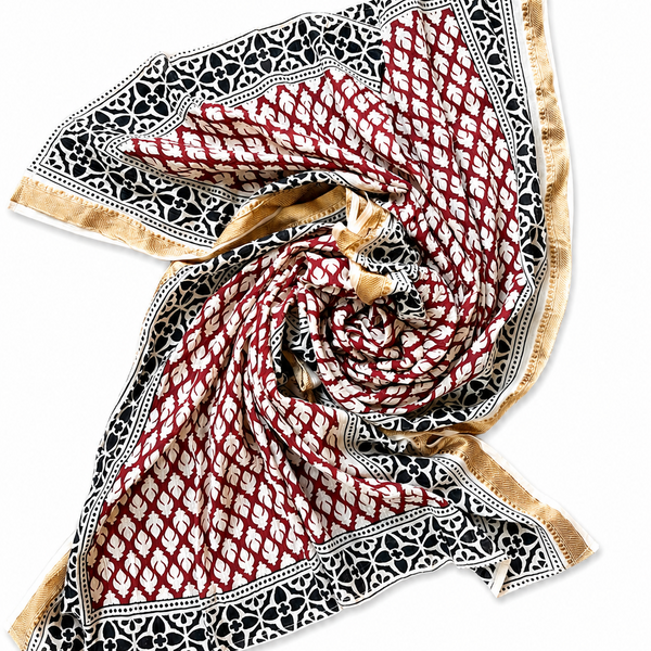 BLOCK PRINT PAREO - BURGUNDY