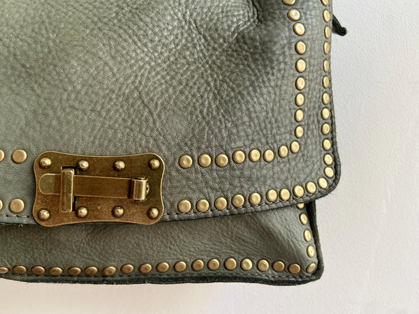 STUD WASHED LEATHER BAG LIGHT GREEN