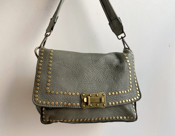 STUD WASHED LEATHER BAG LIGHT GREEN