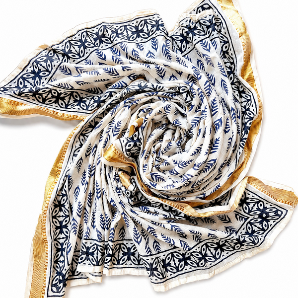 BLOCK PRINT PAREO - BLUE/BLACK