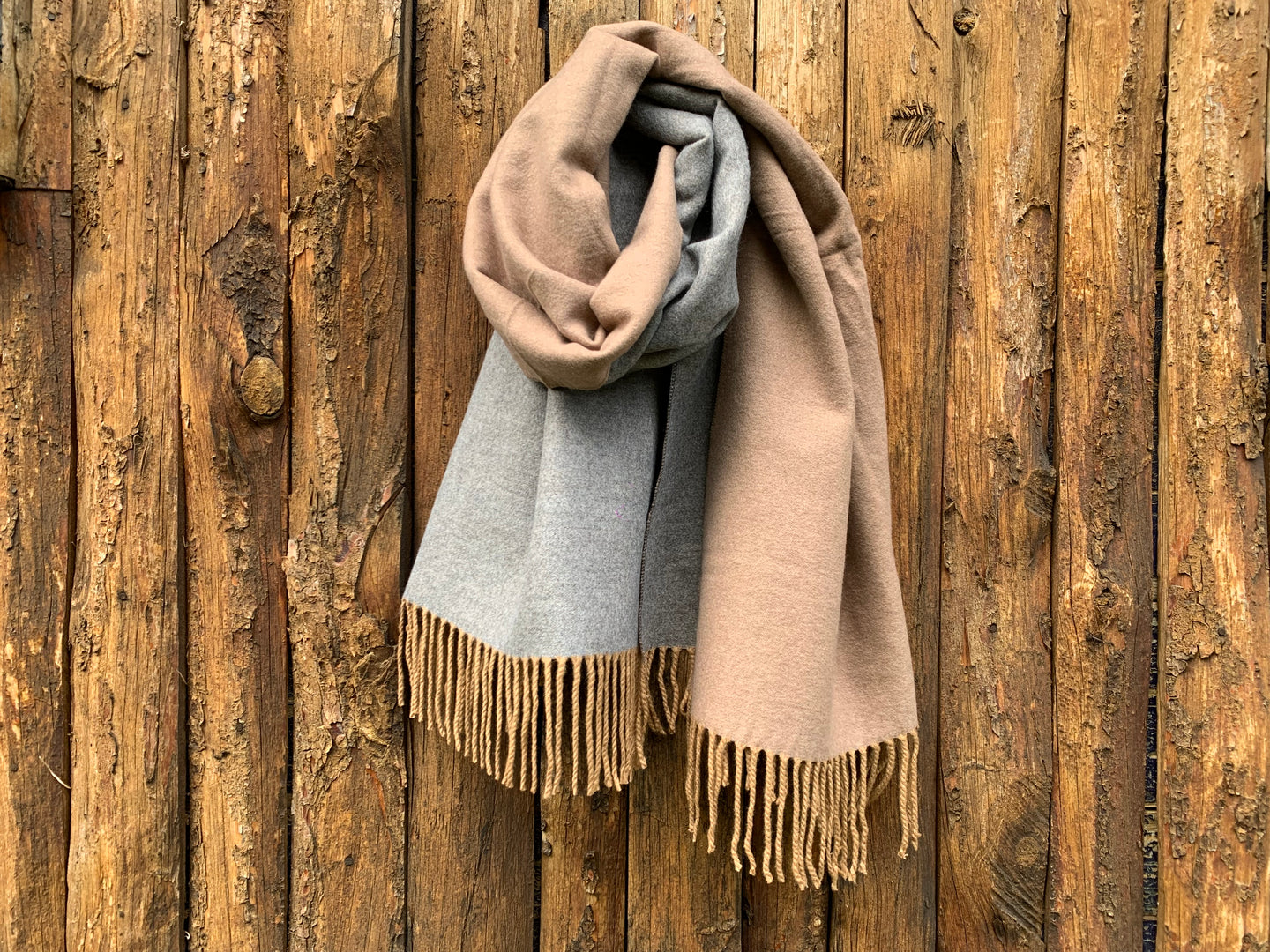 TWO-TONE SCARF - BEIGE & GREY