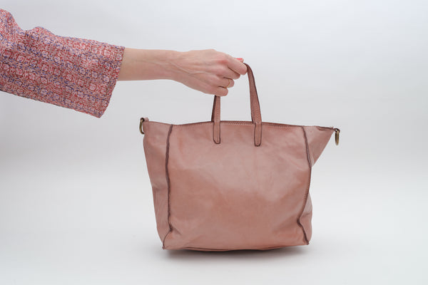 SHOPPING WASHED LEATHER BAG PINK