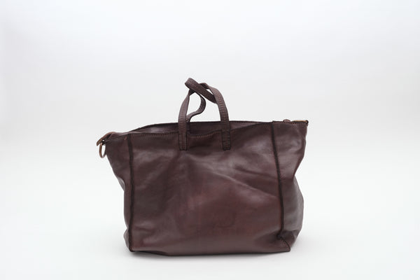SHOPPING WHASED LEATHER BAG CHOCOLATE