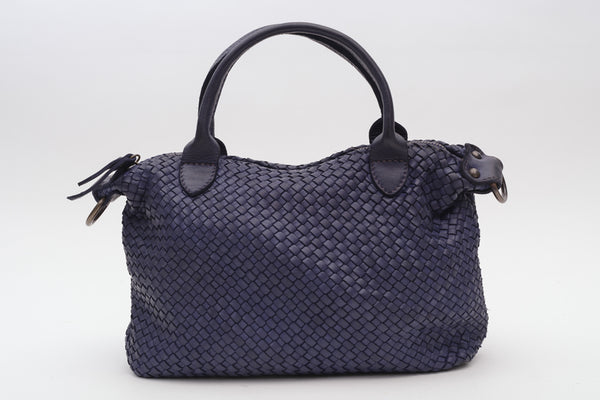 BRAIDED LEATHER BAG NAVY