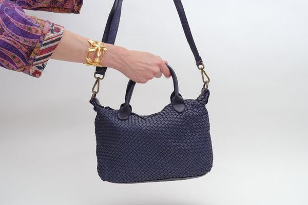 BRAIDED LEATHER BAG NAVY