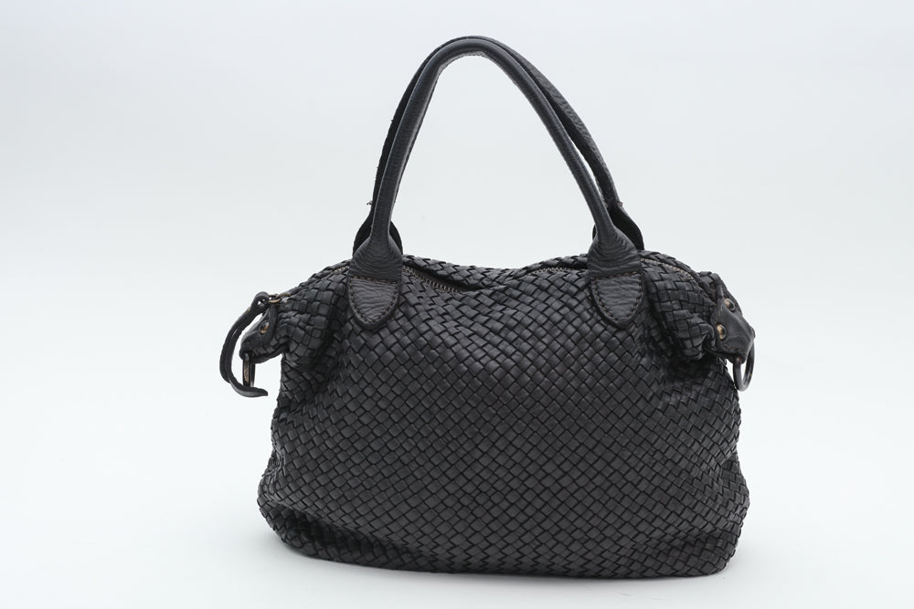 BRAIDED LEATHER BAG BLACK