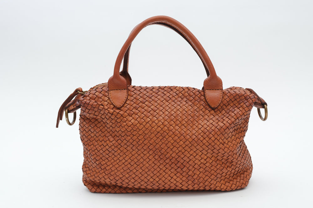 BRAIDED LEATHER BAG CAMEL